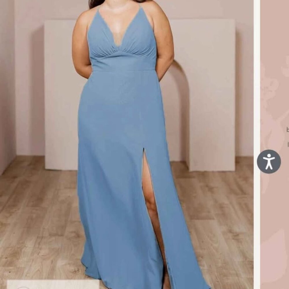 Revelry french blue chiffon bridesmaid dress